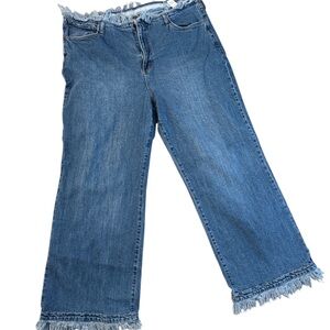 Fashion Nova Blue Wide Leg Frayed Jeans
